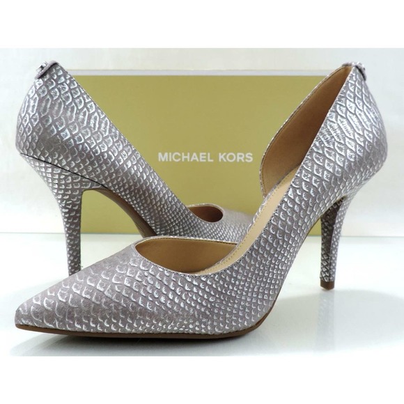 Michael Kors Nathalie Flex High Pump Metallic Embossed Leather Silver - Picture 5 of 8